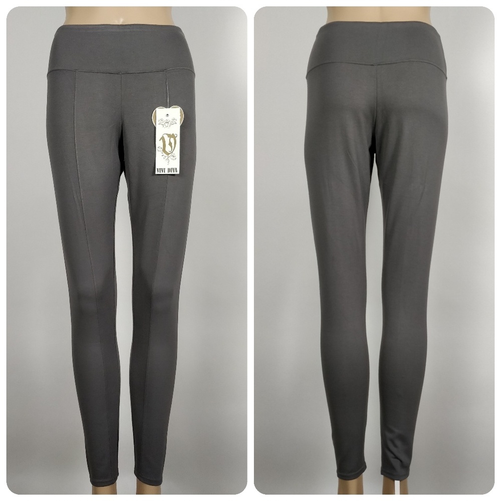 Vivi Diva Gray Solid Stretch Leggings